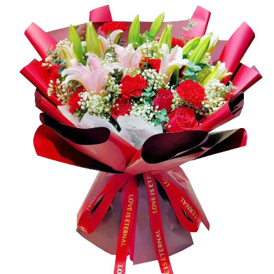 丽江红玫瑰康乃馨百合花，欢乐和美好