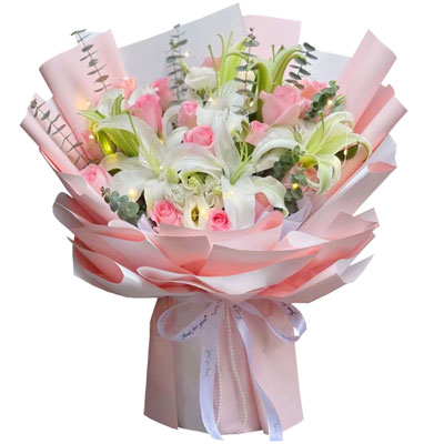 丽江16朵粉玫瑰百合，感情稳定坚固